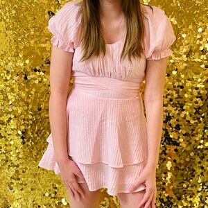 Katie J NYC Pink Ruffled Short Sleeve Dress - Junior Size L